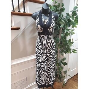 New Directions Women's Black & White 100% Rayon Halter Neck Sleeveless Maxi 8P